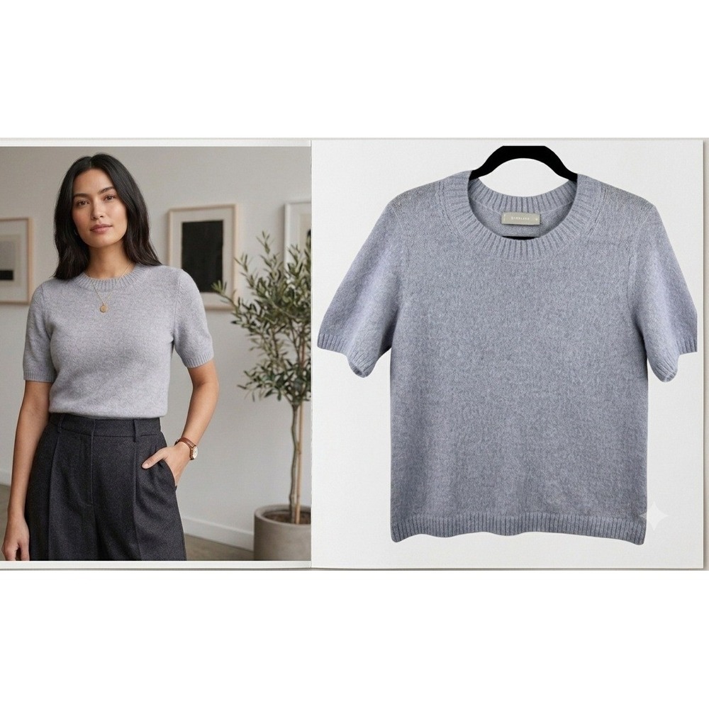 Everlane‎ Alpaca Wool Knit Sweater Womens Medium Blue Short Sleeve Crew Neck
